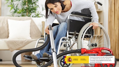 electrodomesticos accesibles- aspirador para personas con discapacidad y logo Ministerio de Consumo