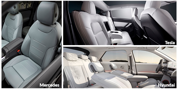 Interiores del Tesla Model Y, Mercedes EBQ y Hyundai Ioniq 5
